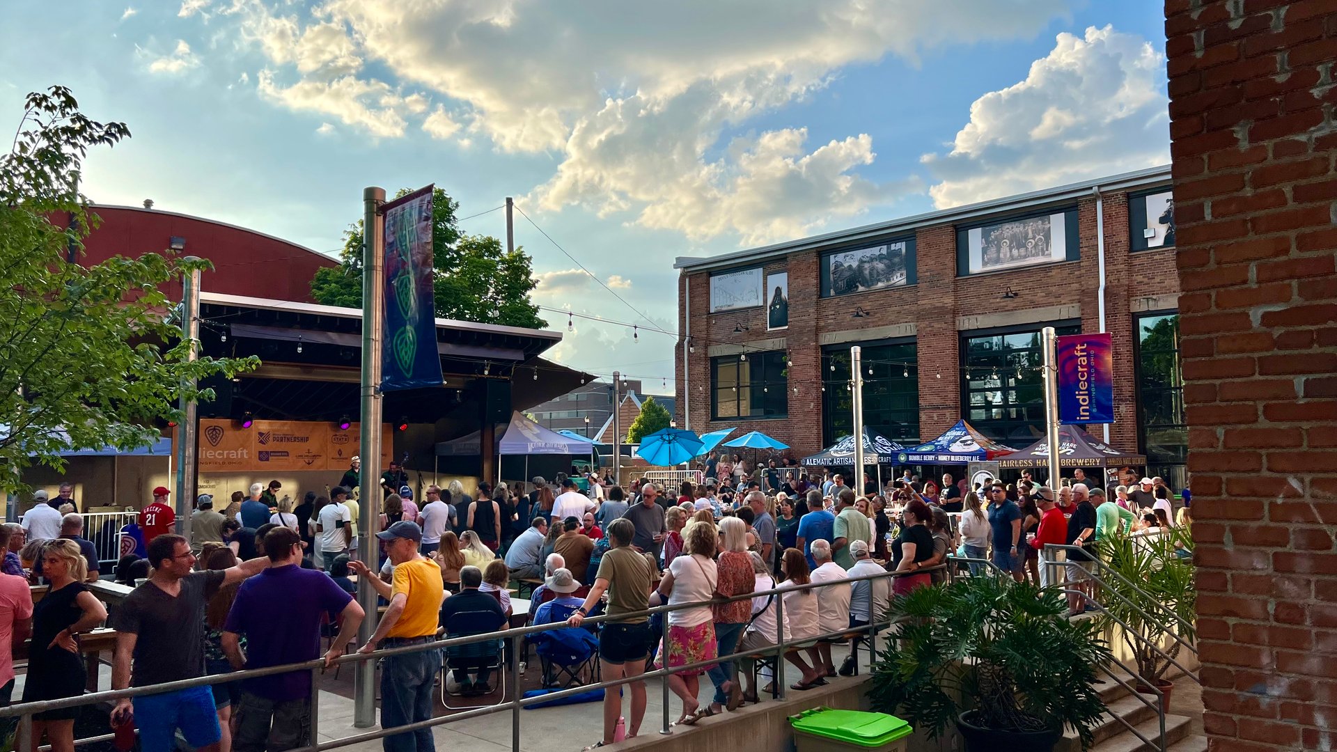 Live musical performance on the outdoor stage at Mother Stewart's Brewing.